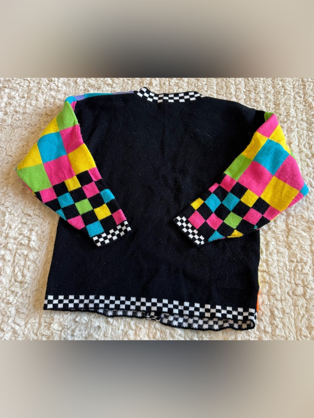 VTG 80s/90s Knitwaves Neon Colorblock Checkerboard Cardigan - Picture 8 of 8